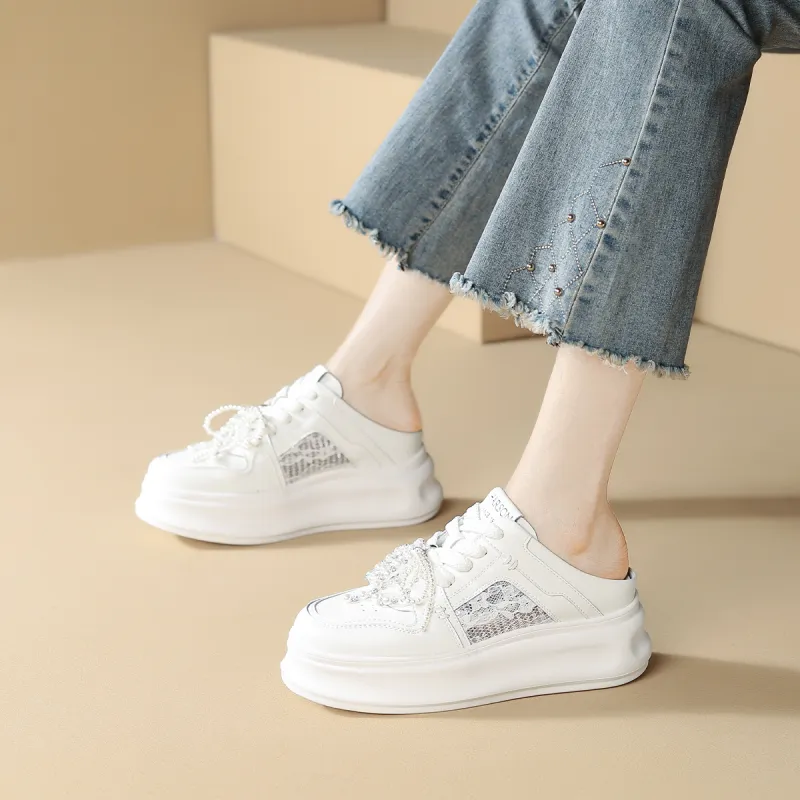 HARSON EVA Slip Resistant Odor Resistant Abrasion Resistant Closed Toe Slippers Women's White-5