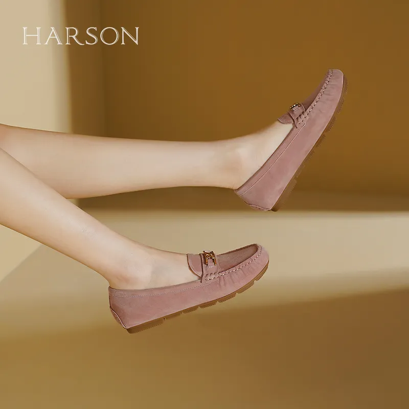 HARSON Gommino Loafers Women's Apricot Yellow/Nude Pink-11