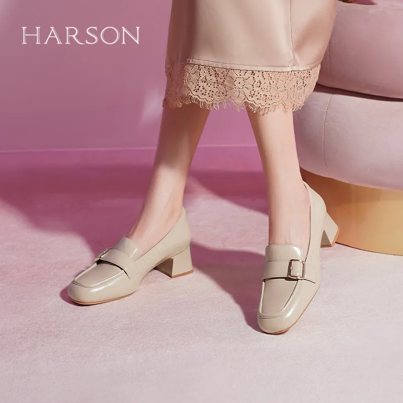HARSON Loafers Women's Beige Apricot/Dark Coffee-4