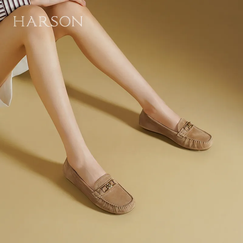 HARSON Gommino Loafers Women's Apricot Yellow/Nude Pink-4