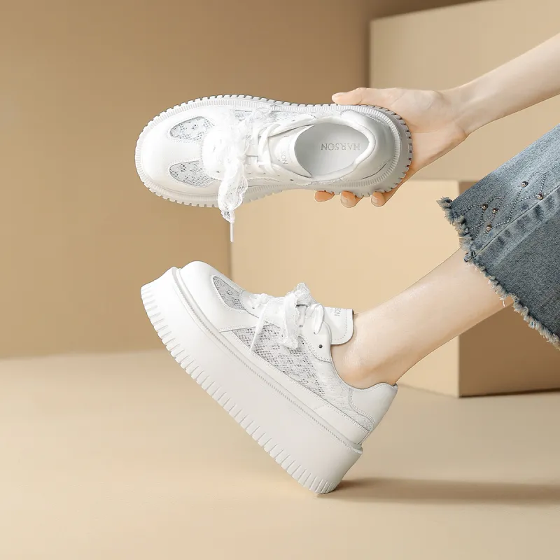 HARSON Anti Slip Wear Resistant Low Top Casual Shoes Women's White-4
