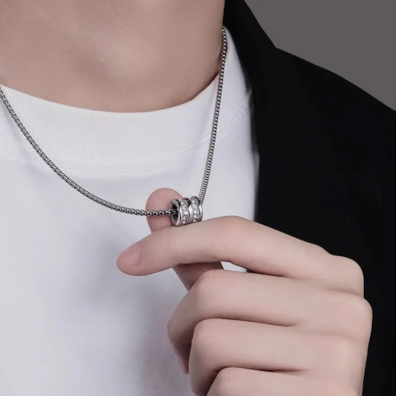 FOREVER MELODY Titanium Steel Zircon Necklaces Men's-7