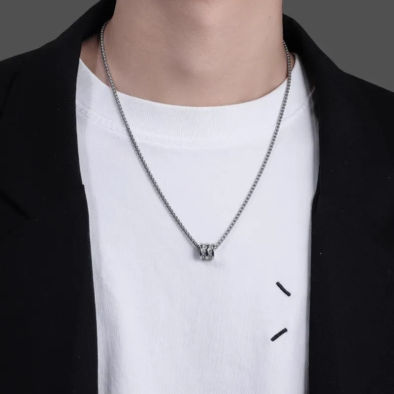 FOREVER MELODY Titanium Steel Zircon Necklaces Men's-5