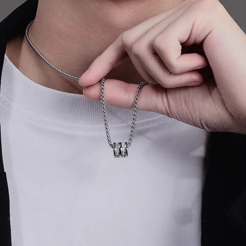FOREVER MELODY Titanium Steel Zircon Necklaces Men's-3