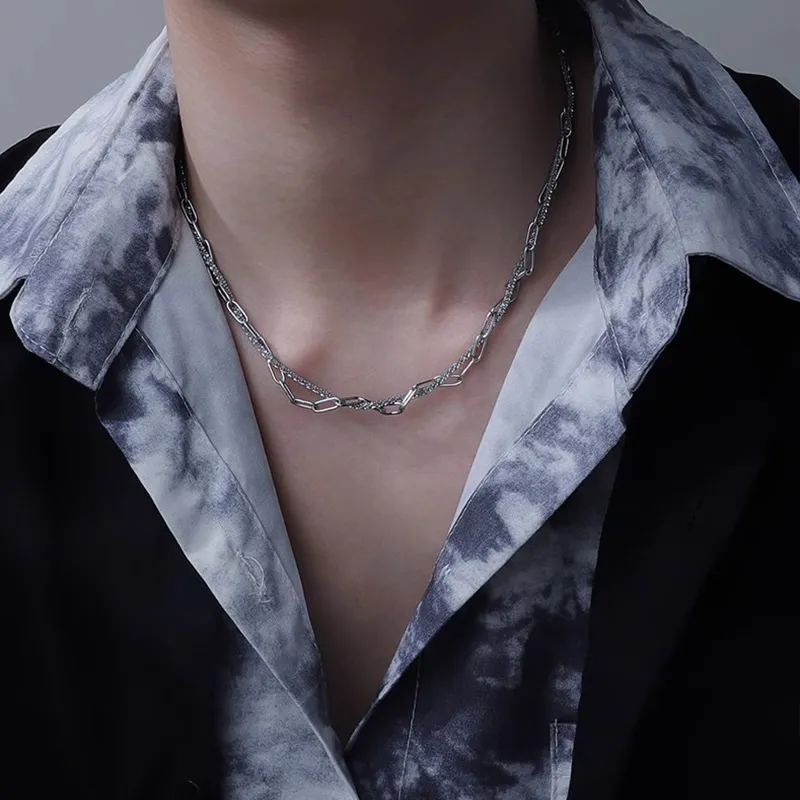 FOREVER MELODY Titanium Steel Necklaces Men's Silver-3