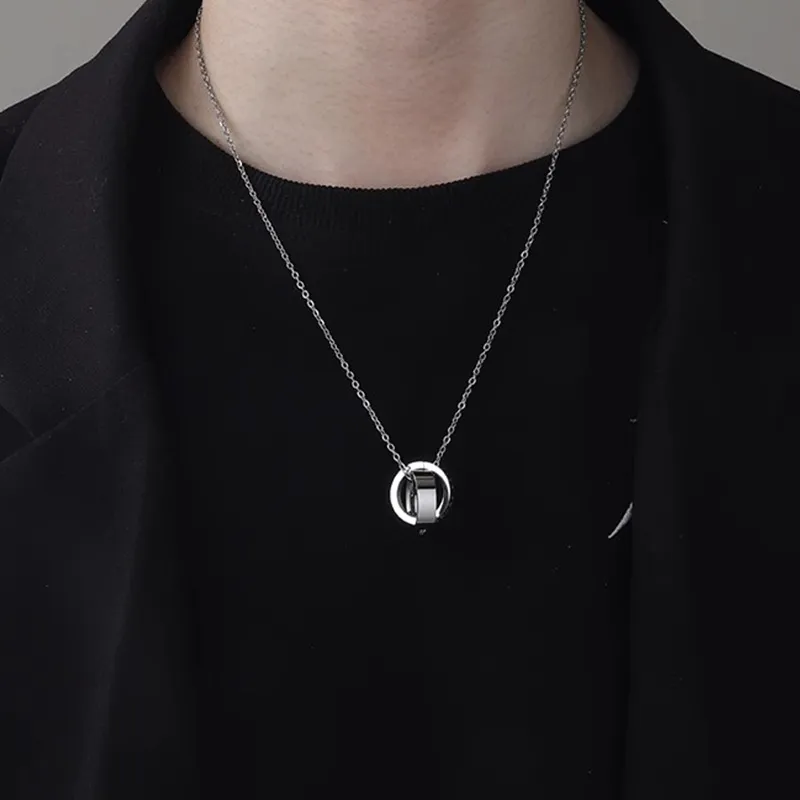 FOREVER MELODY Titanium Steel Zircon Necklaces Men's-1