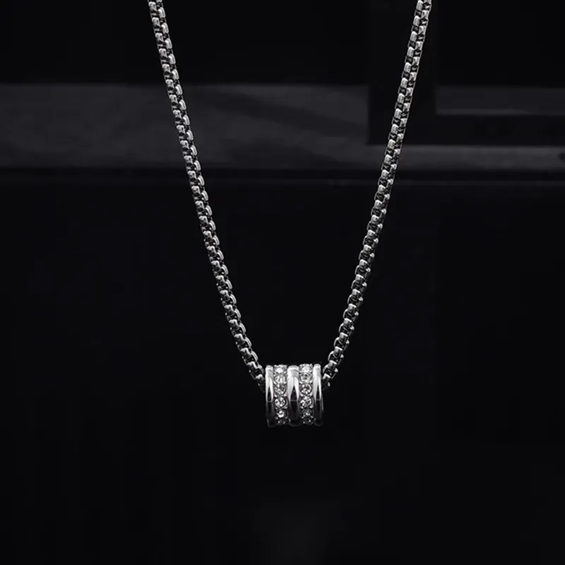FOREVER MELODY Titanium Steel Zircon Necklaces Men's-2