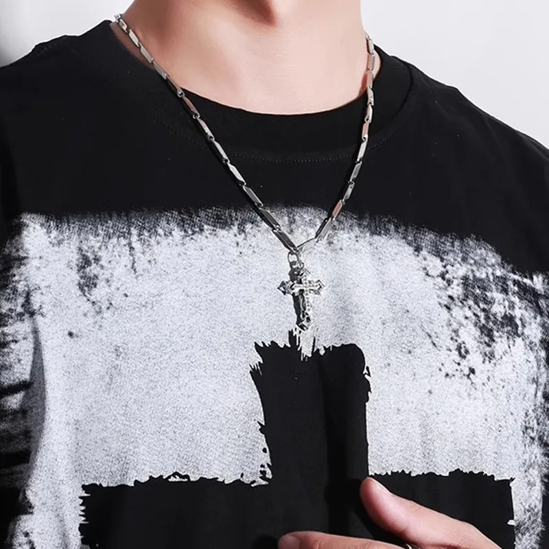 FOREVER MELODY Titanium Steel/Zircon Necklaces Men's-5