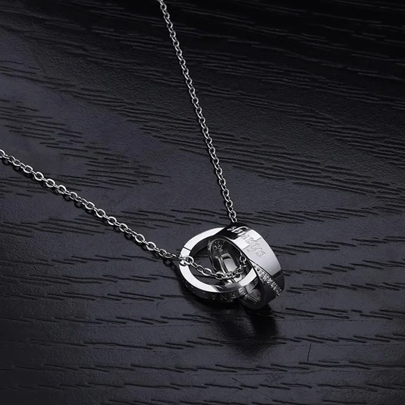 FOREVER MELODY Titanium Steel Zircon Necklaces Men's-2