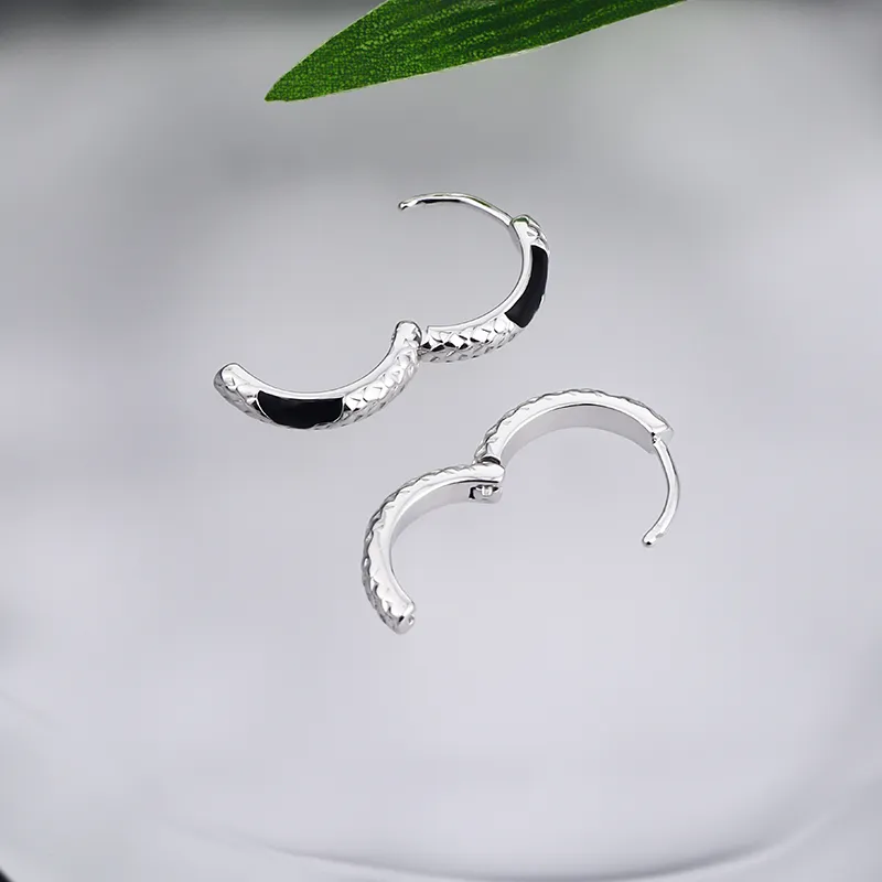FOREVER MELODY 999 Fine Silver Earrings Men's Silver/Black-6