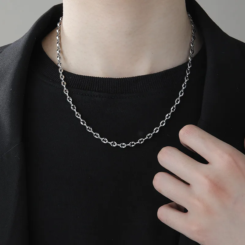 FOREVER MELODY Titanium Steel Necklaces Unisex Silver-6