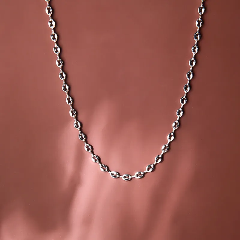 FOREVER MELODY Titanium Steel Necklaces Unisex Silver-5