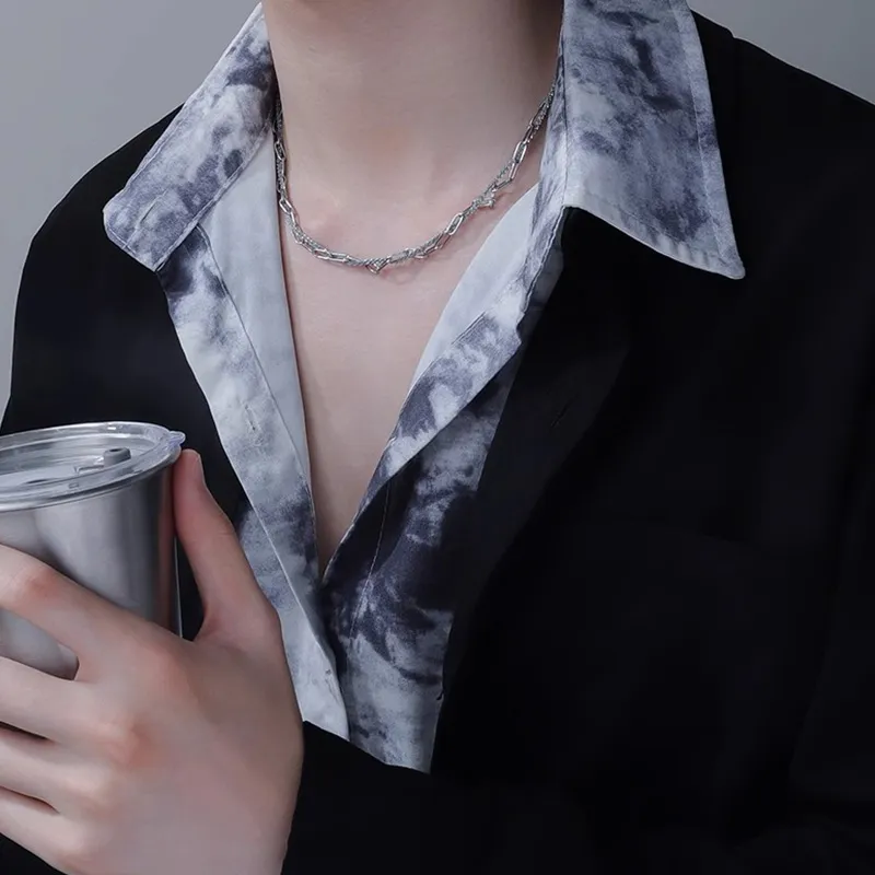 FOREVER MELODY Titanium Steel Necklaces Men's Silver-7