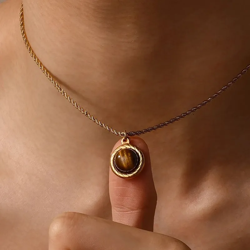 FOREVER MELODY Tiger's Eye Stone Necklaces Unisex-7