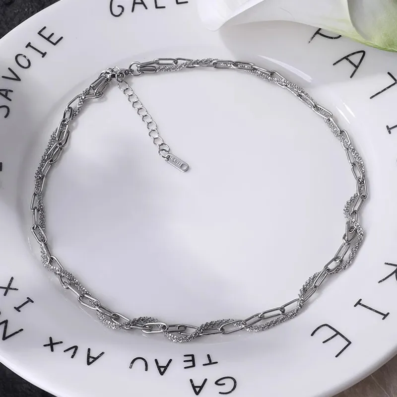 FOREVER MELODY Titanium Steel Necklaces Men's Silver-4