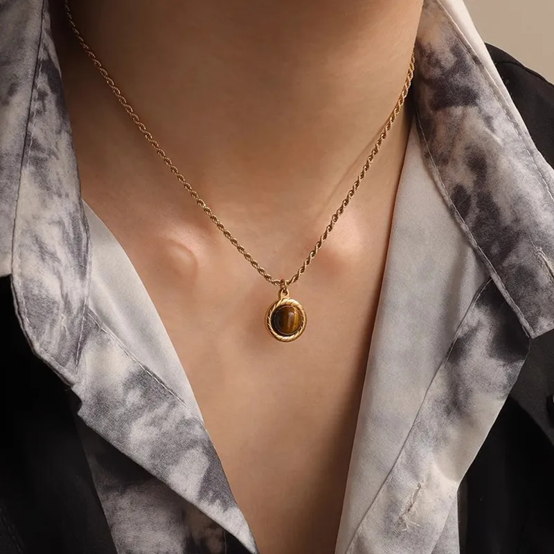 FOREVER MELODY Tiger's Eye Stone Necklaces Unisex-1