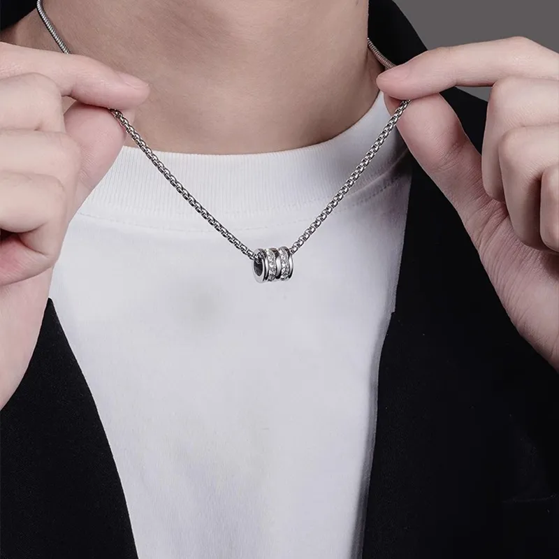 FOREVER MELODY Titanium Steel Zircon Necklaces Men's-1