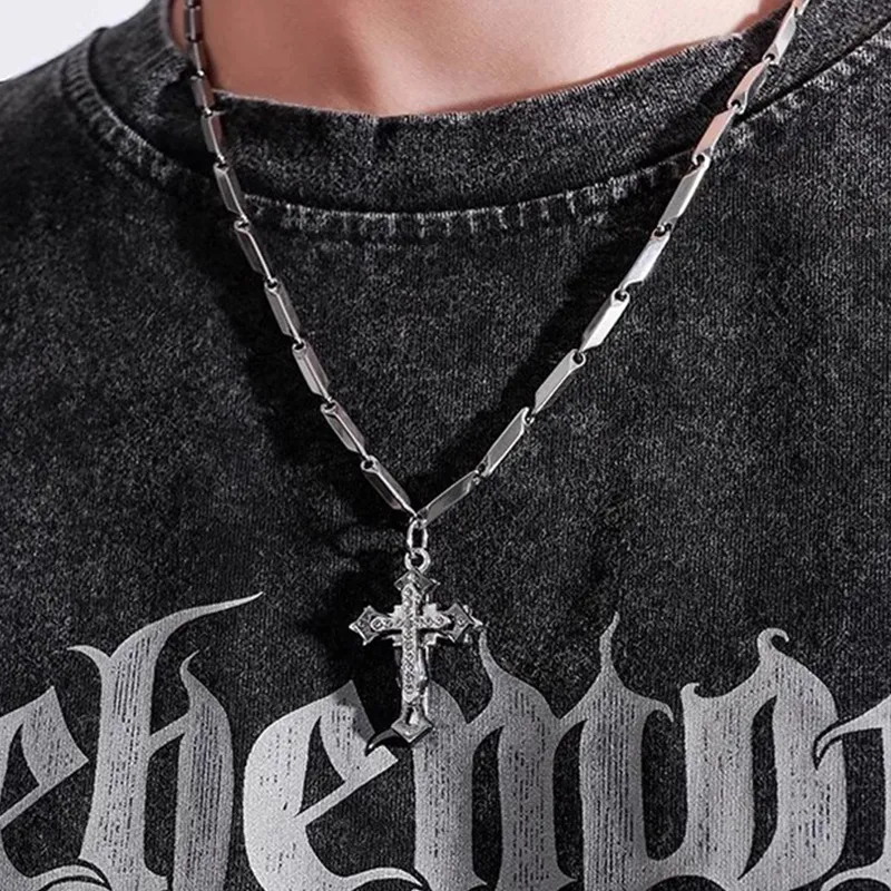 FOREVER MELODY Titanium Steel/Zircon Necklaces Men's-4