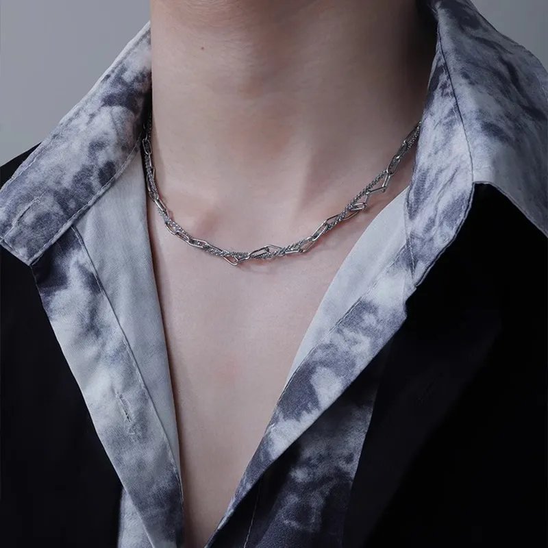 FOREVER MELODY Titanium Steel Necklaces Men's Silver-1
