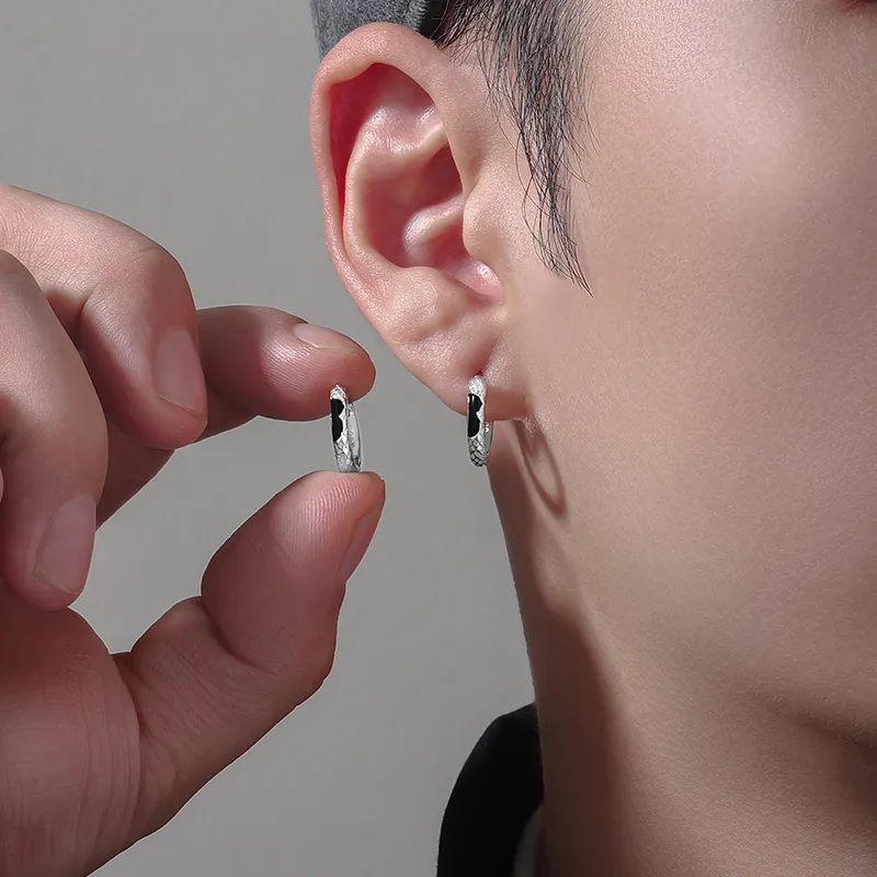 FOREVER MELODY 999 Fine Silver Earrings Men's Silver/Black-2