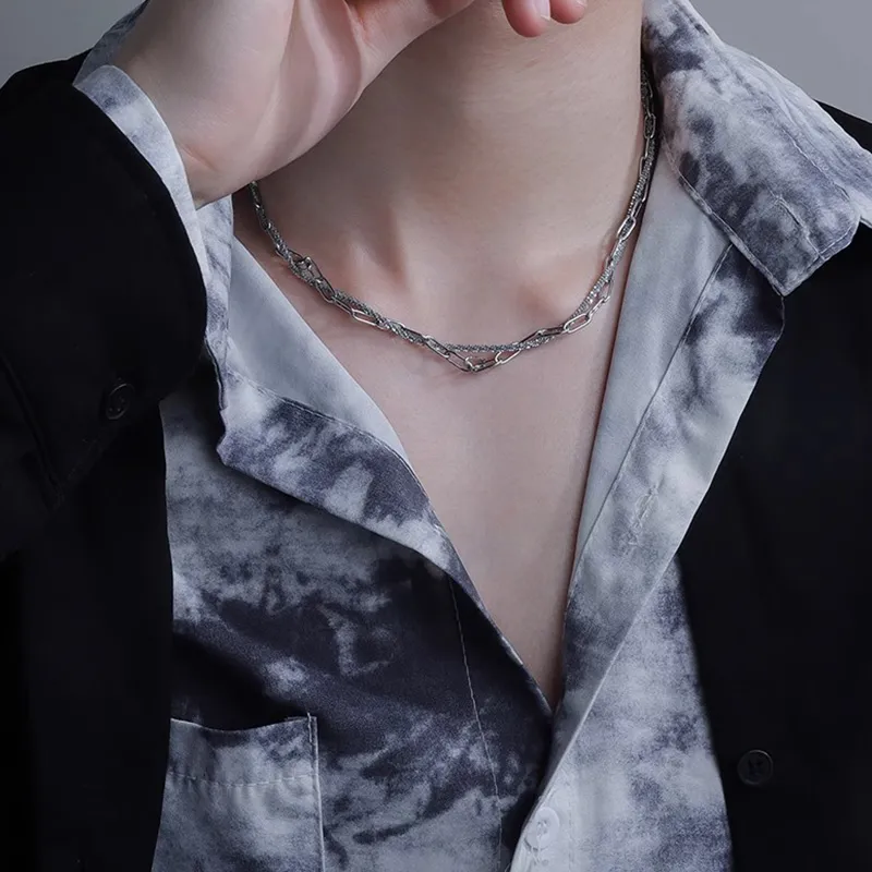 FOREVER MELODY Titanium Steel Necklaces Men's Silver-5