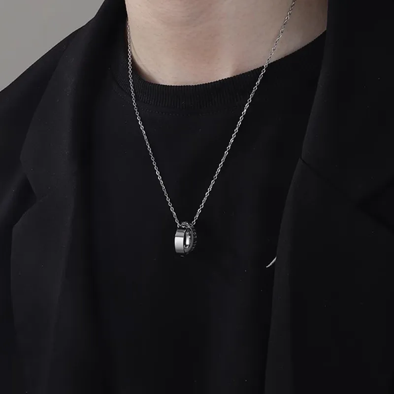 FOREVER MELODY Titanium Steel Zircon Necklaces Men's-3
