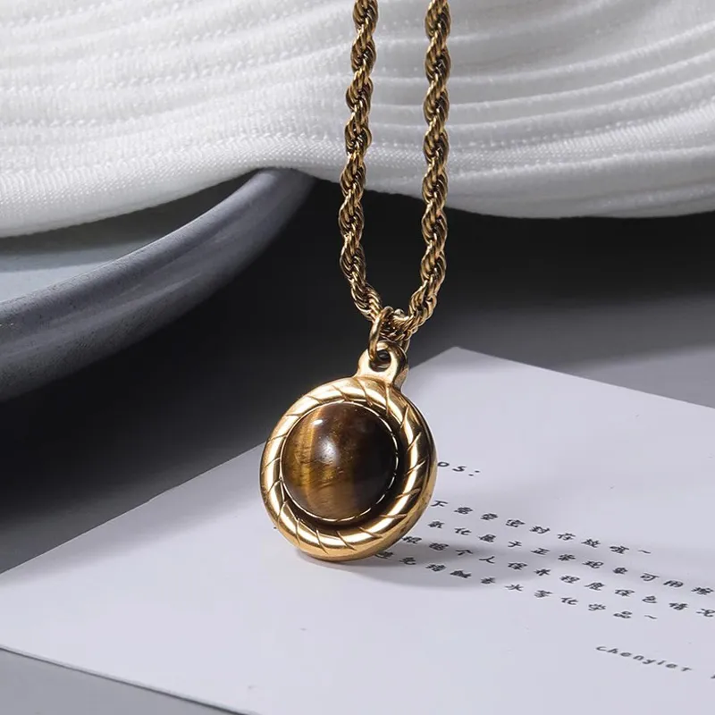 FOREVER MELODY Tiger's Eye Stone Necklaces Unisex-6
