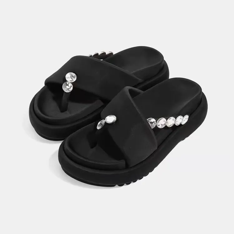 AFJI Rubber Sole Abrasion Resistant Flip Flops Women's Black-1