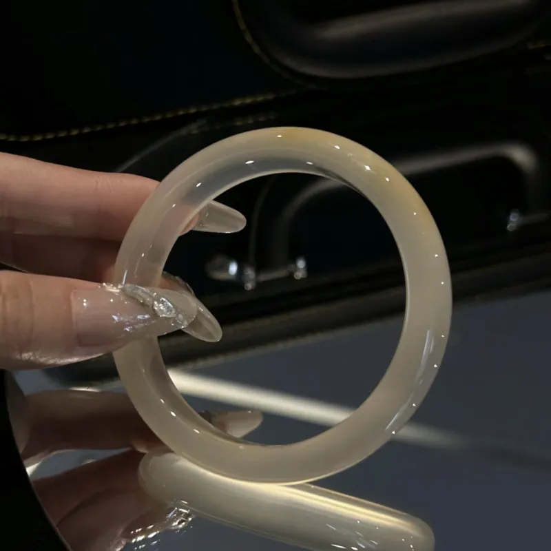 Silver Trim Chalcedony Jade Bangles Women's-16