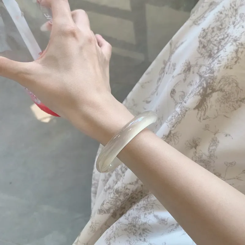 Silver Trim Chalcedony Jade Bangles Women's-14