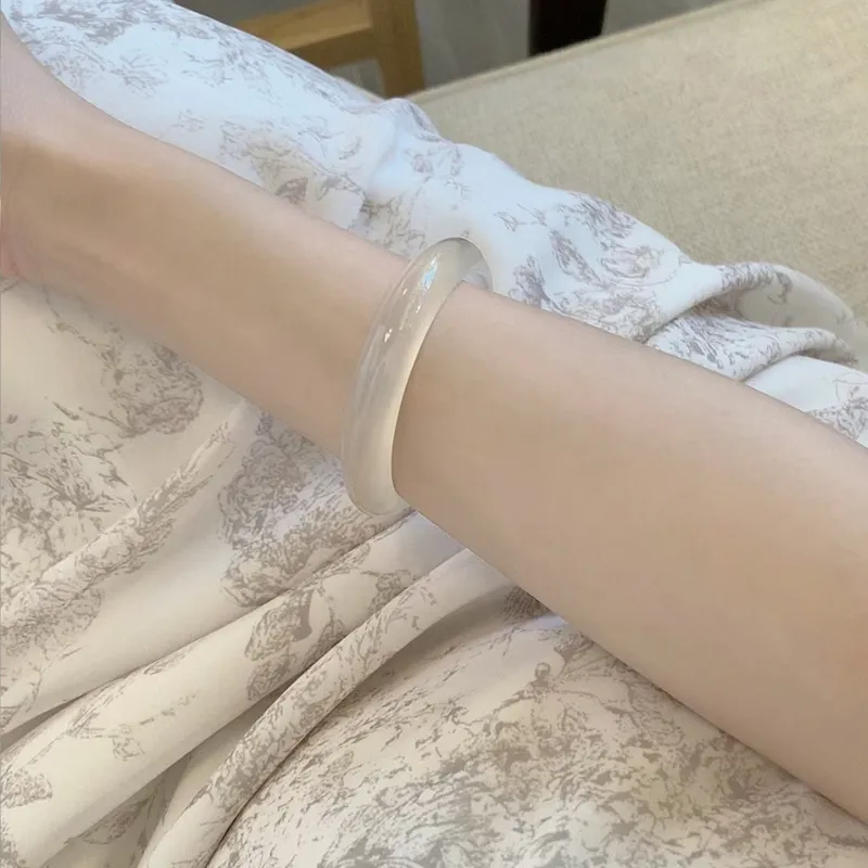 Silver Trim Chalcedony Jade Bangles Women's-15