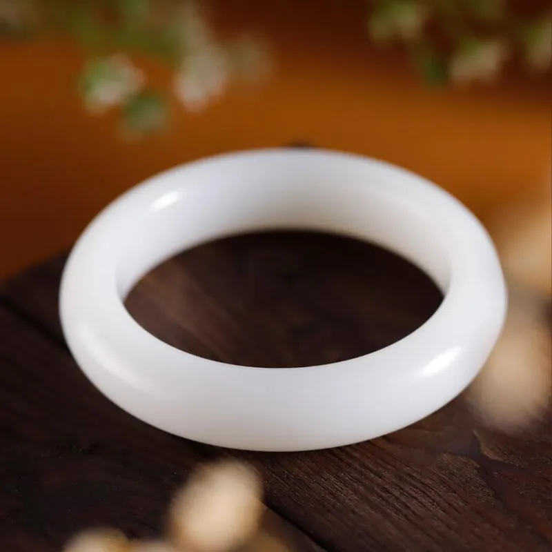 Silver Trim Hetian Jade Bangles White Jade Unisex-2