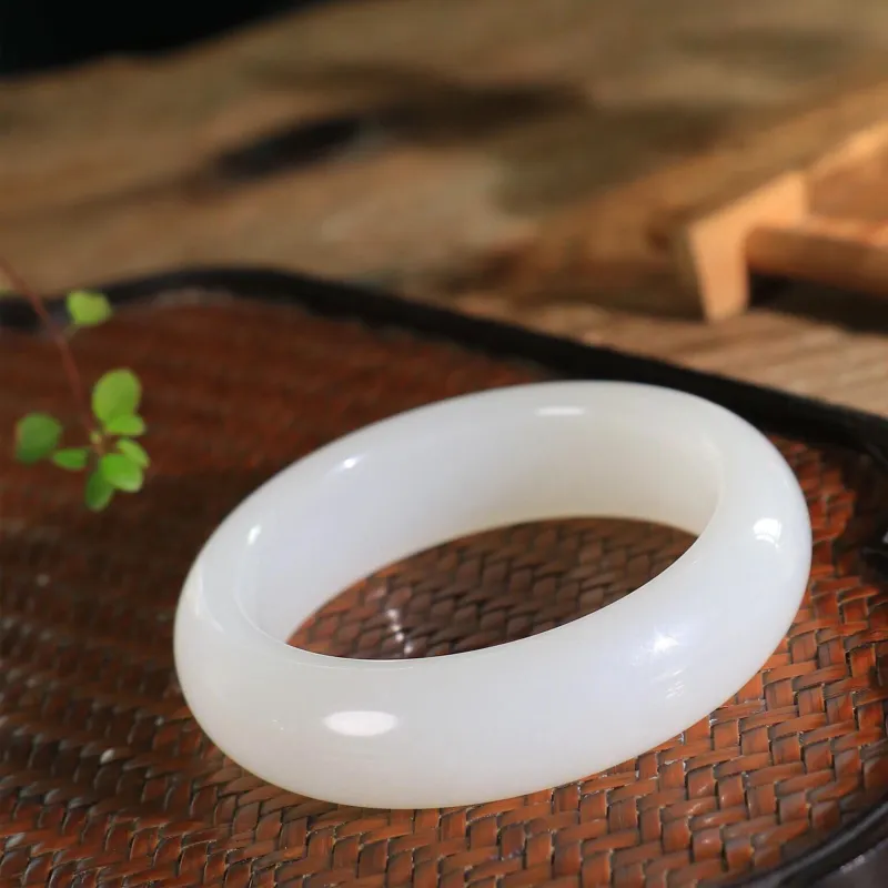 Silver Trim Hetian Jade Bangles White Jade Unisex-4