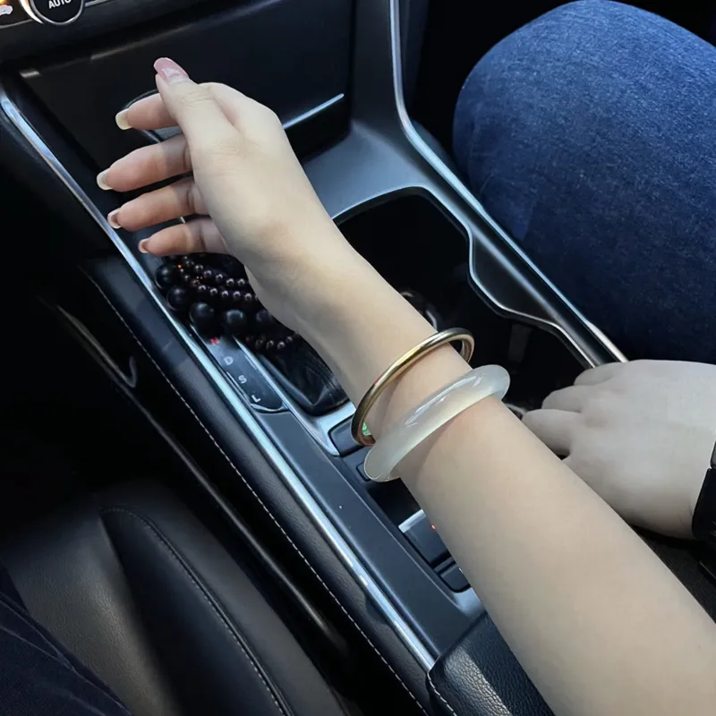 Silver Trim Chalcedony Jade Bangles Women's-2