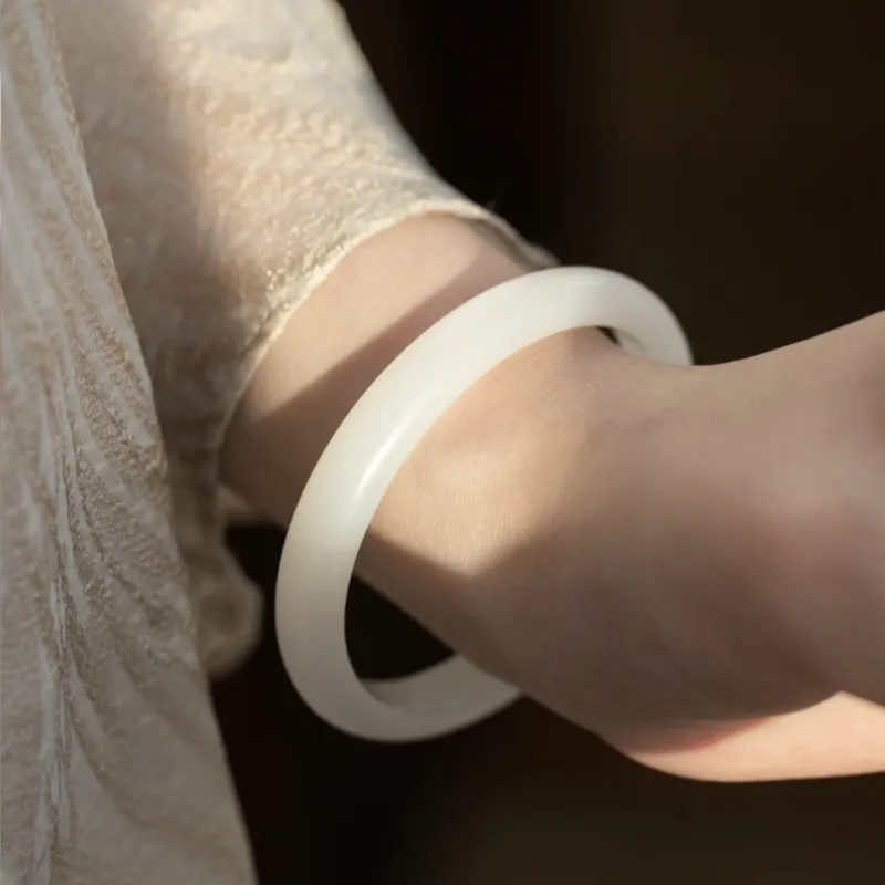 Silver Trim Chalcedony Jade Bangles Women's-6