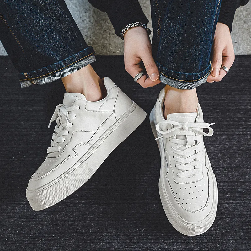 Journey Of Inspiration Small White Shoes Breathable Low Top Skateboard Shoes Men's White-4