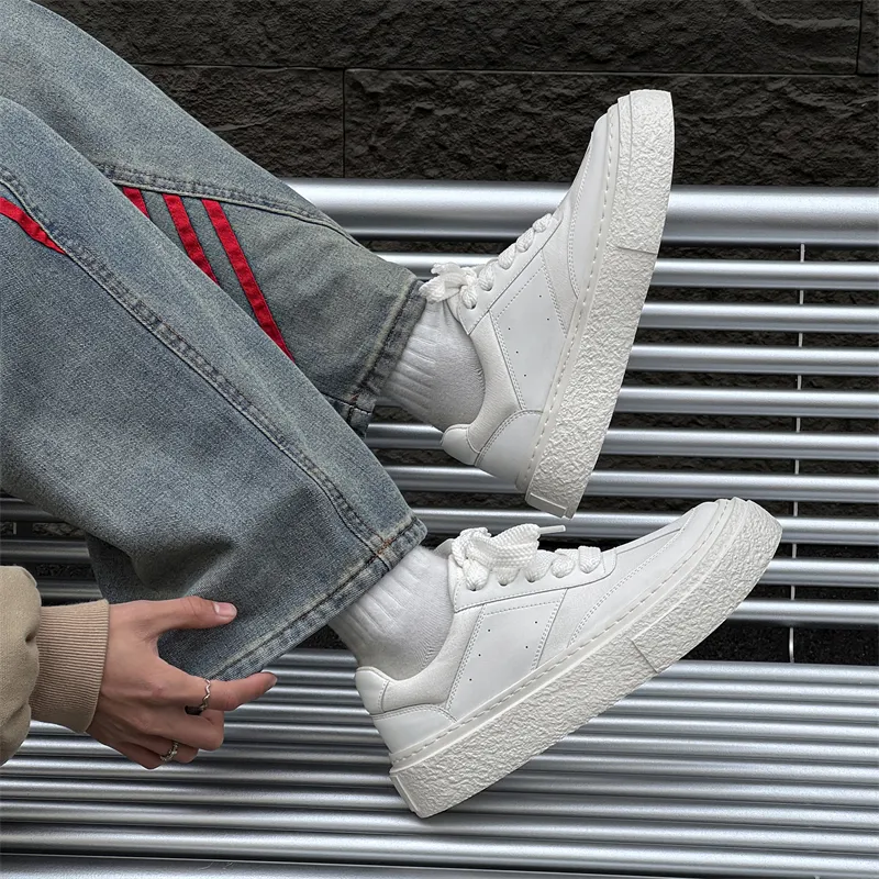 Journey Of Inspiration Abrasion Resistant Breathable Height Increasing Low Top Skateboard Shoes Men's White-4