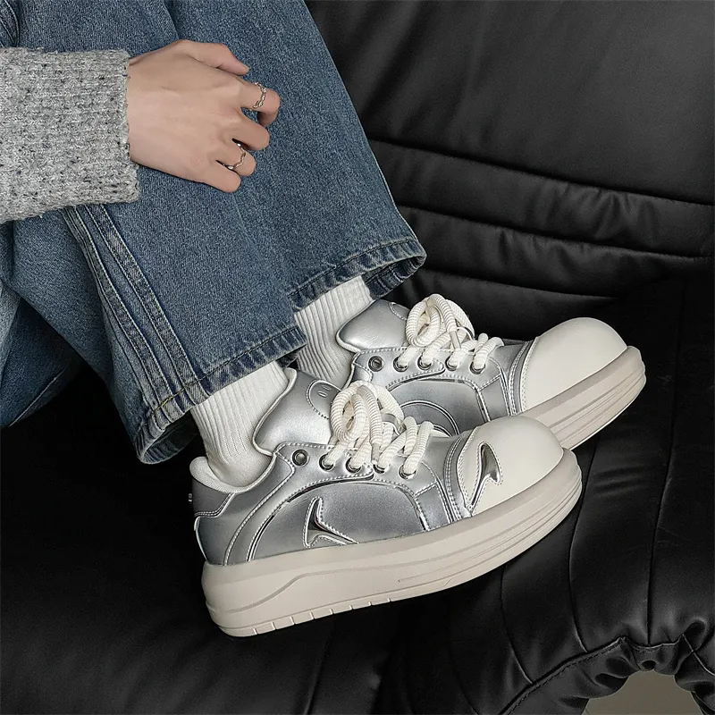 Journey Of Inspiration Abrasion Resistant Breathable Low Top Skateboard Shoes Men's Silver-5