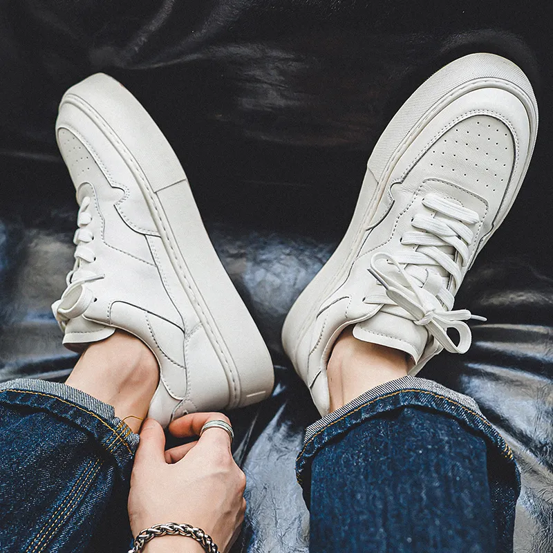 Journey Of Inspiration Small White Shoes Breathable Low Top Skateboard Shoes Men's White-6