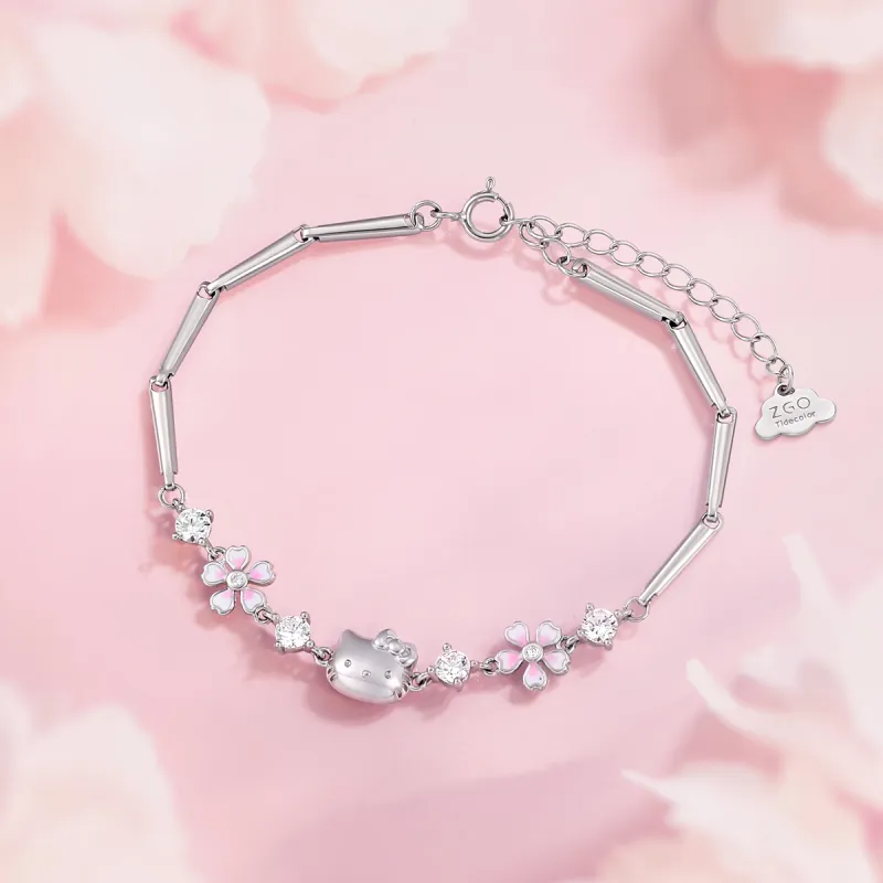 Hello Kitty 925 Sterling Silver Sanrio Bowknot Box Sterling Silver Niche Design Hand Chain Women's Pink-3