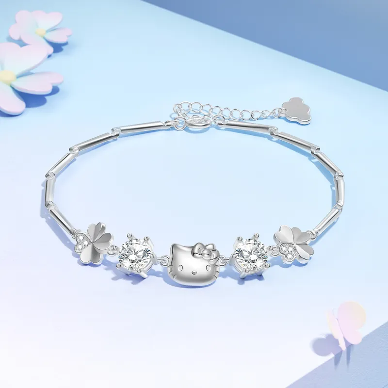 Hello Kitty 925 Sterling Silver Sanrio Bowknot Box Sterling Silver Niche Design Hand Chain Women's Pink-8