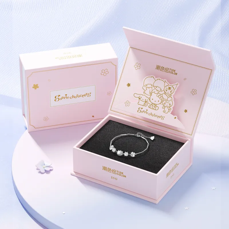 Hello Kitty 925 Sterling Silver Sanrio Bowknot Box Sterling Silver Niche Design Hand Chain Women's Pink-10
