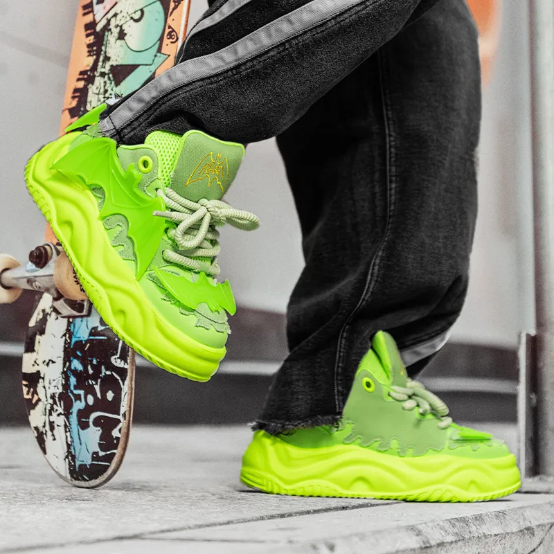 K 61 Cushioning, Wear Resistant Low Top Skateboard Shoes Unisex Neon Green-5