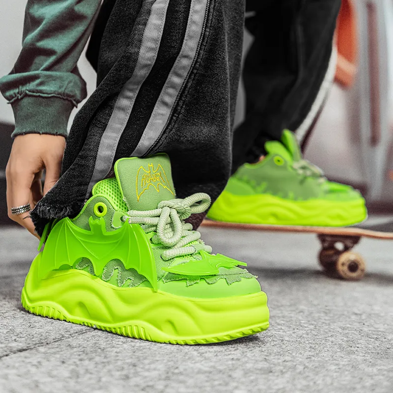 K 61 Cushioning, Wear Resistant Low Top Skateboard Shoes Unisex Neon Green-4