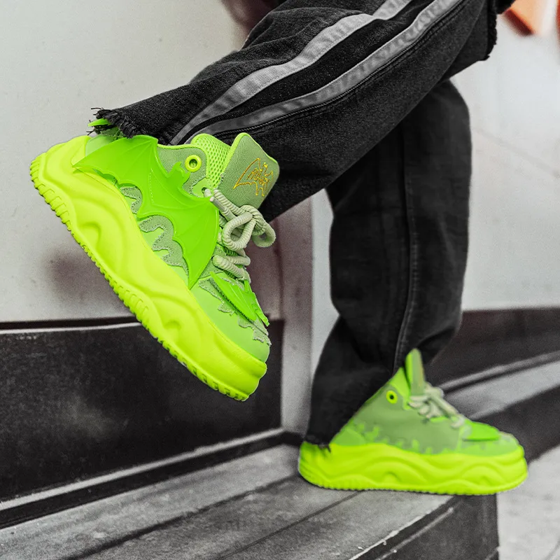 K 61 Cushioning, Wear Resistant Low Top Skateboard Shoes Unisex Neon Green-3