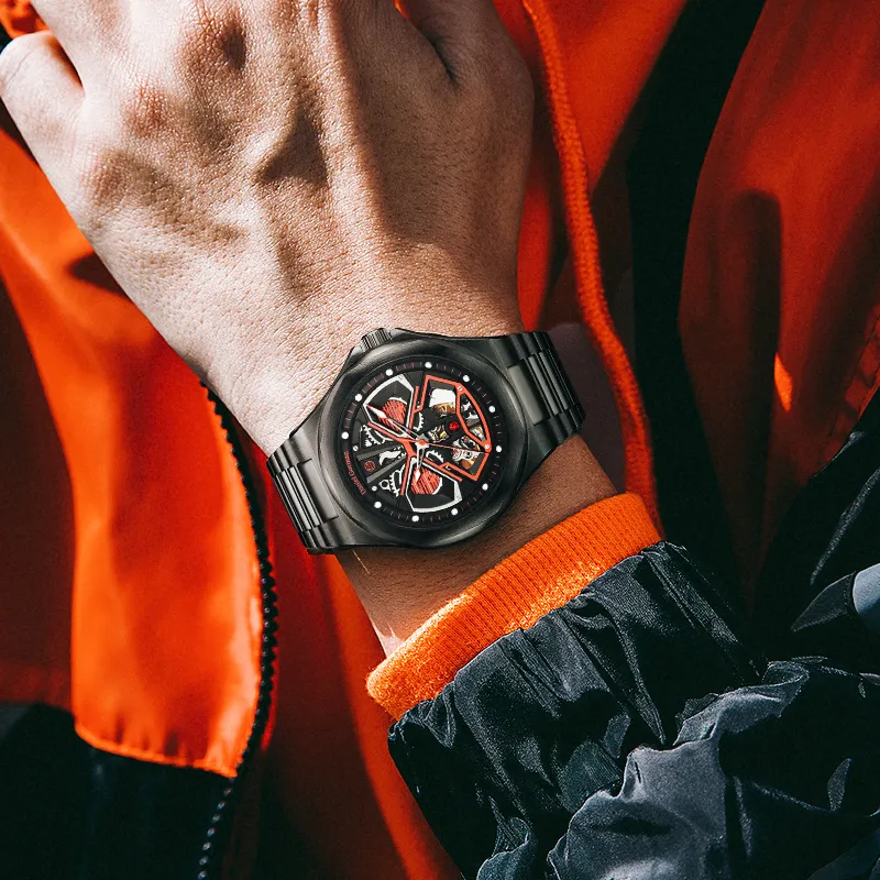 DANIEL GORMAN Daniel Golman Watch For Men Mechanical Movement Stainless Steel Strap Watch Men's Watches Red Watch Dial-7