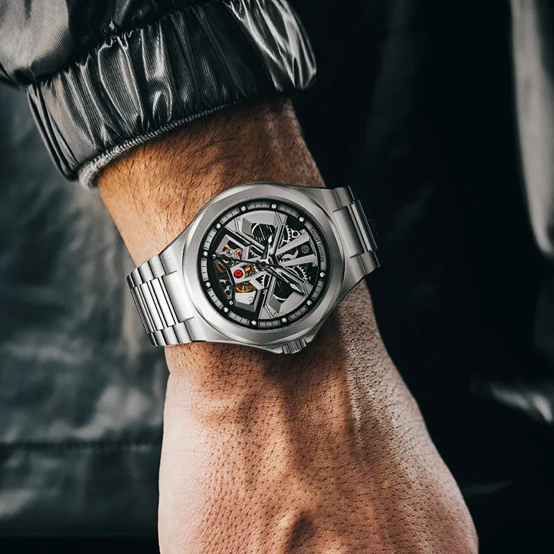 DANIEL GORMAN Daniel Golman Watch For Men Mechanical Movement Stainless Steel Strap Watch Men's Watches Silver Dial-3