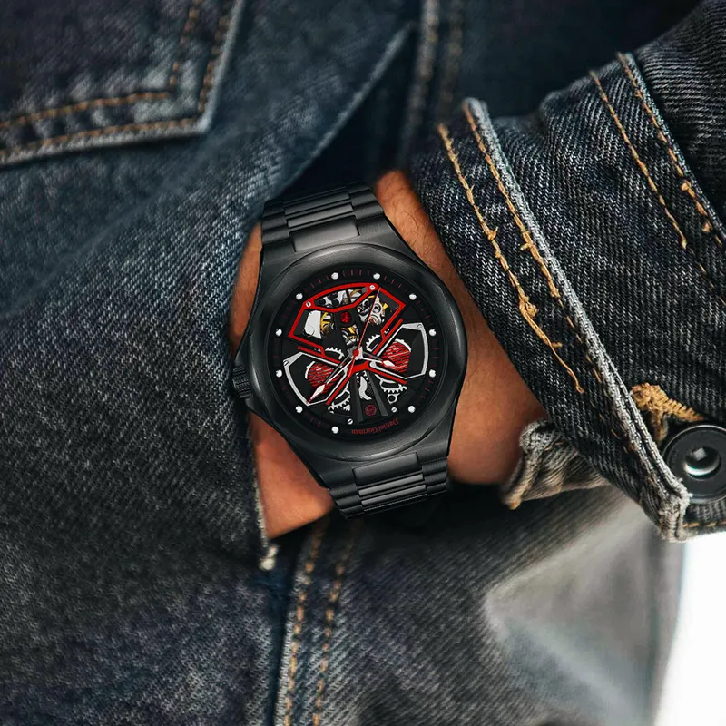 DANIEL GORMAN Daniel Golman Watch For Men Mechanical Movement Stainless Steel Strap Watch Men's Watches Red Watch Dial-6