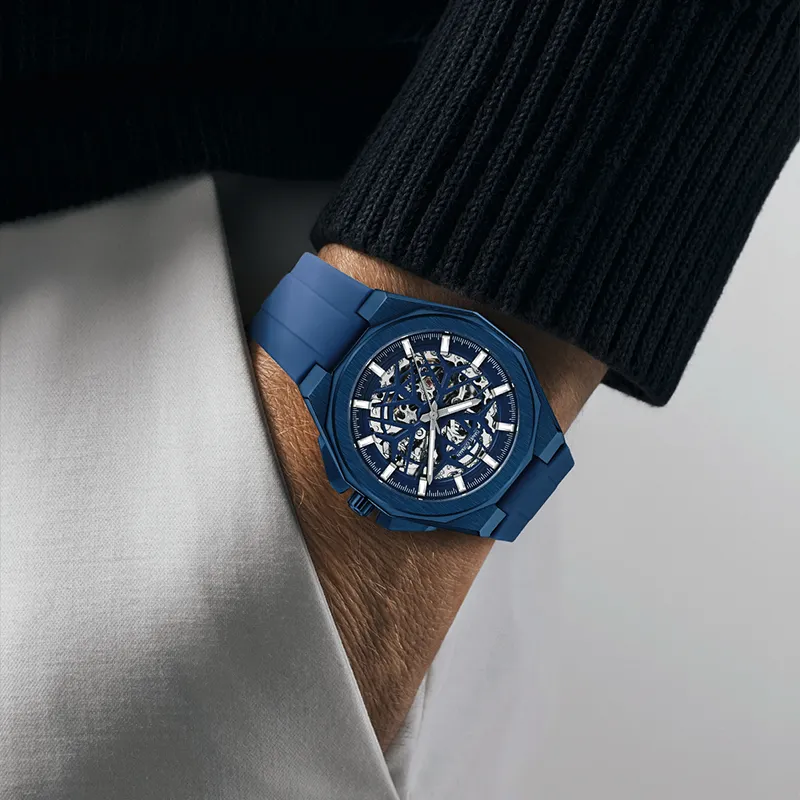 DANIEL GORMAN Daniel Golman Watch For Men Mechanical Movement Silicone Strap Watch Men's Watches Blue Dial-5