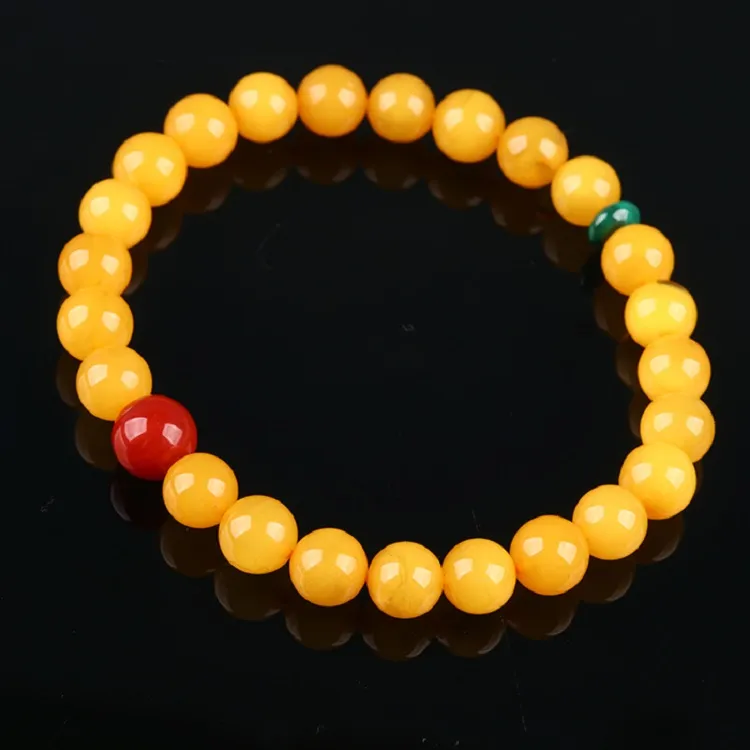 Oushuo Jewelry Wealth Flower Oil Yellow Beeswax Amber Fine Jade Bracelet For Collectors Birthday Gift Set Unisex-10